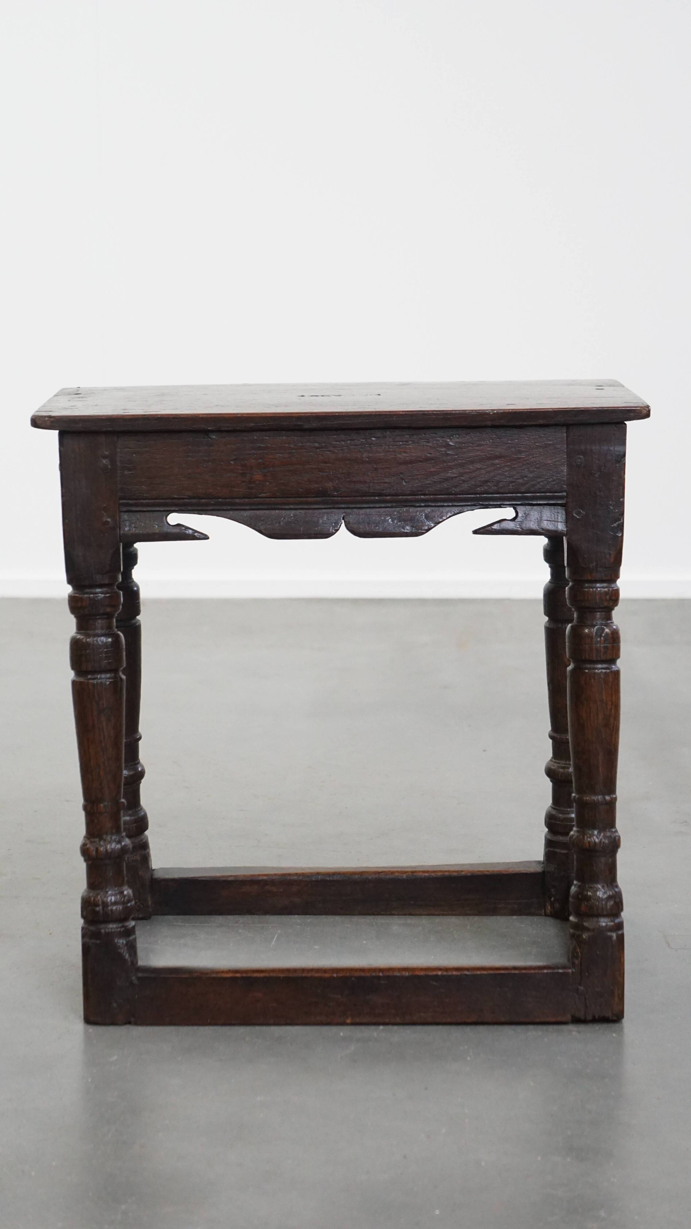 Signed Antique English Oak Joint Stool / Stool from the 17th Century