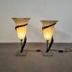 Large Jugendstil floor / table lamps, Roberto Galli, stone base with Italian glass shade