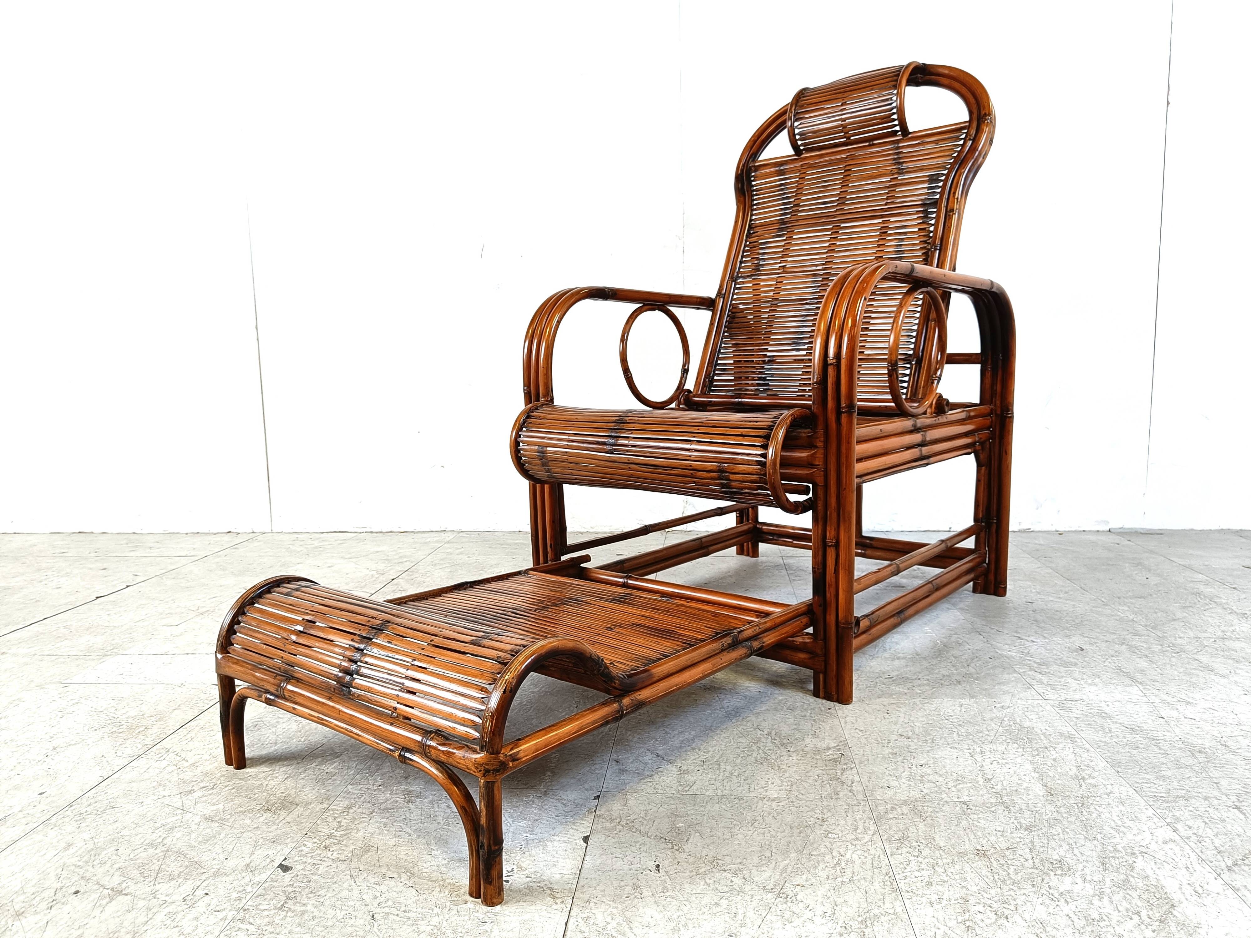 Chaise de jardin vintage en rotin et bambou, 1950