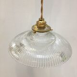 Vintage holophanous glass pendant lamp