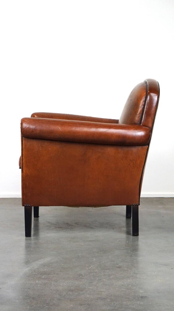 Fauteuil vintage en cuir de mouton/fauteuil design avec un look magnifique