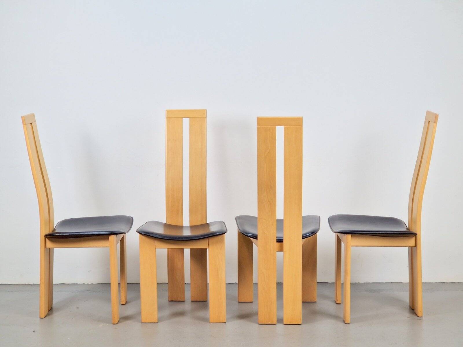 Vintage Beech and Leather Dining Chairs by Pietro Costantini for Ello, 1970s, Set of 4