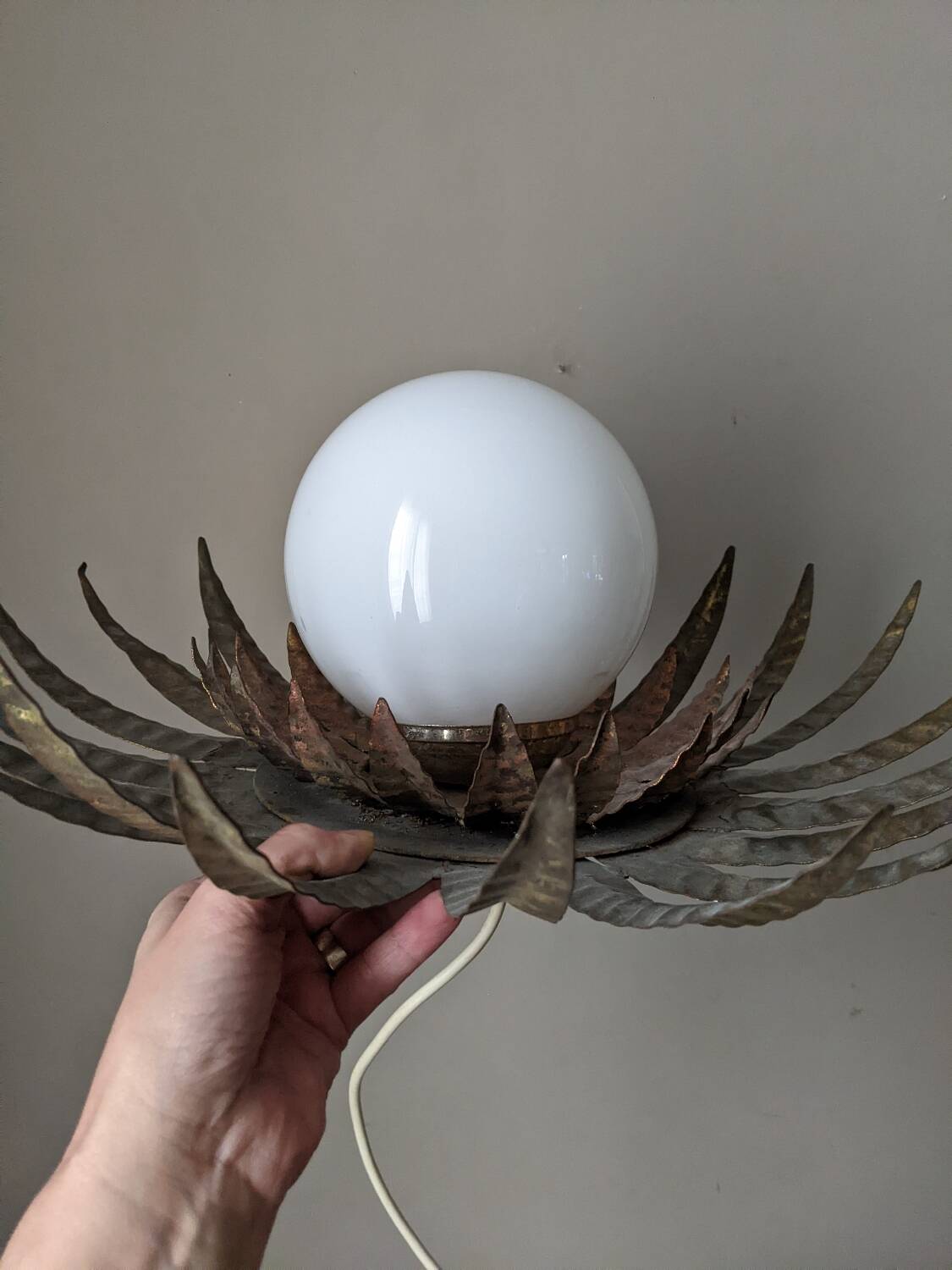 Vintage retro ceiling light, gold metal, sunburst