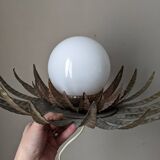 Vintage retro ceiling light, gold metal, sunburst