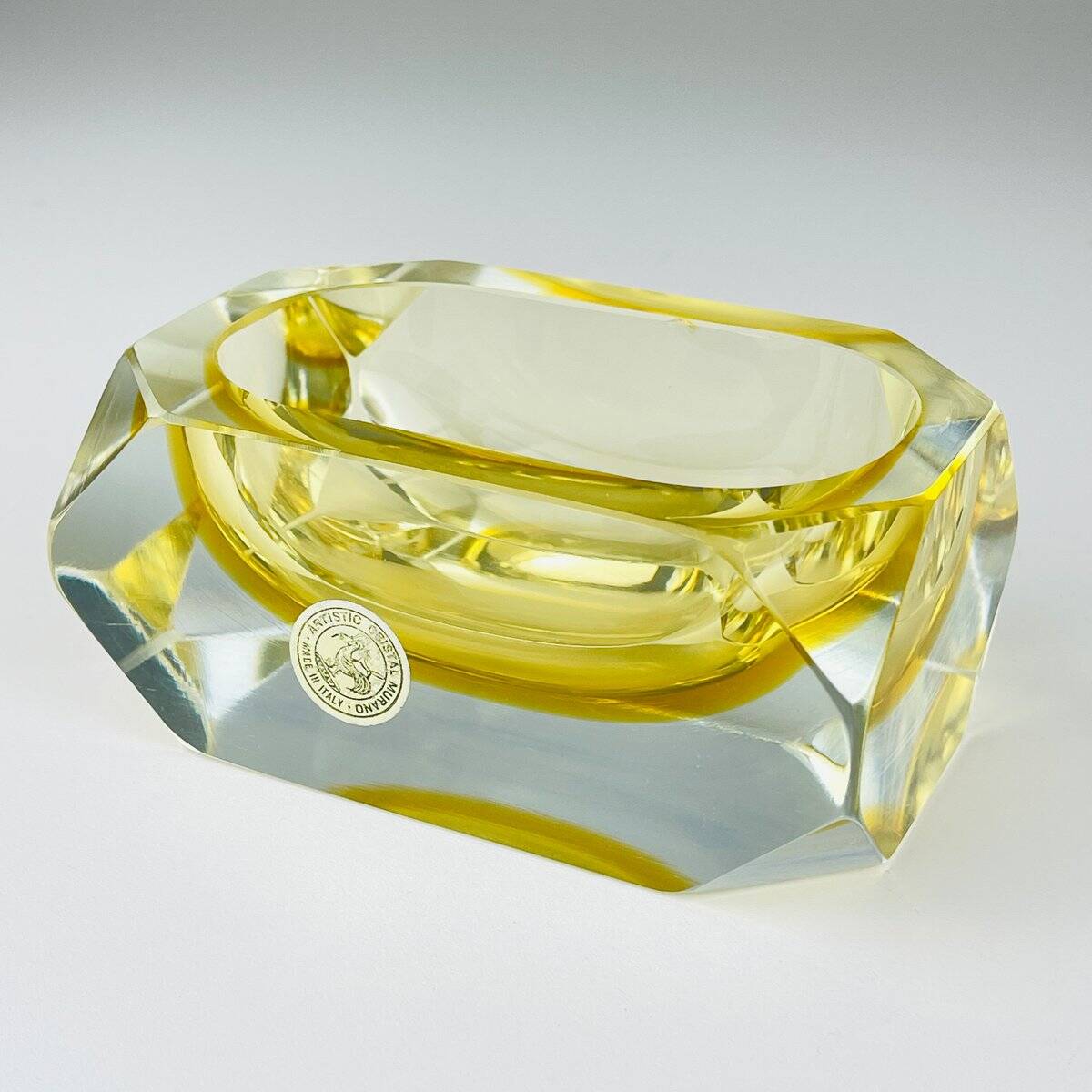 Original yellow Murano glass ashtray by Bucella Cristalli Murano, 1970s.