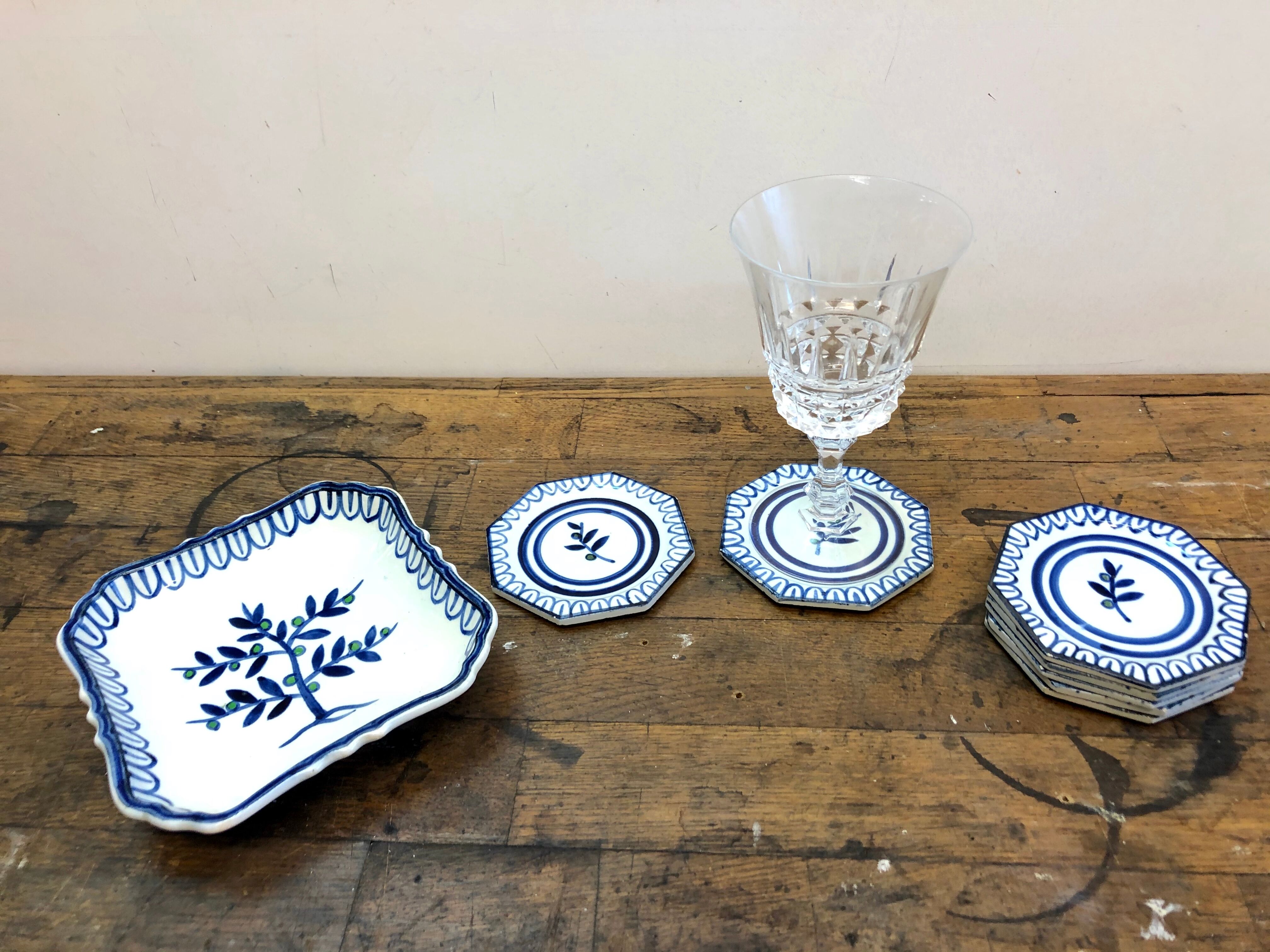 Glass underside and ceramic ramekin Gien France 60s