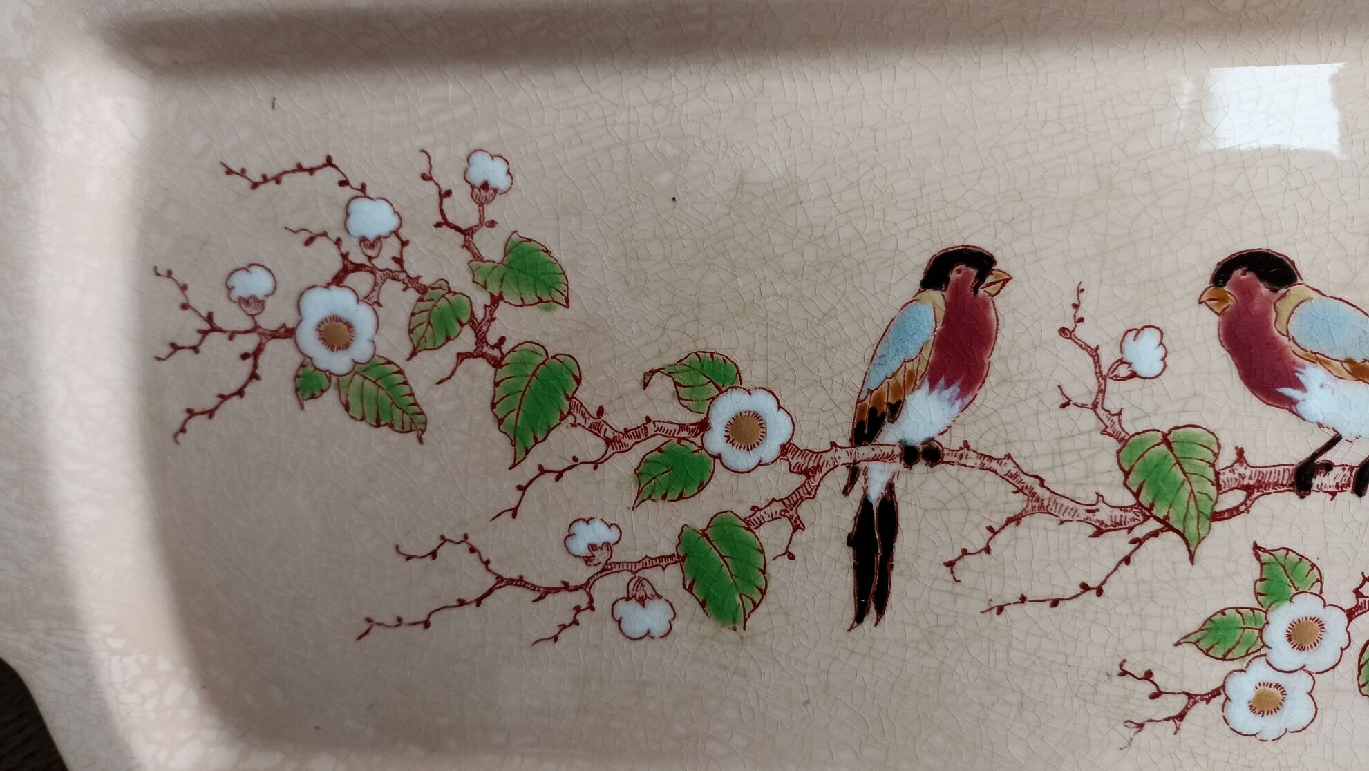 Art Deco cake dish by Longwy in pink earthenware and cloisonné enamels