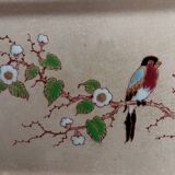 Art Deco cake dish by Longwy in pink earthenware and cloisonné enamels