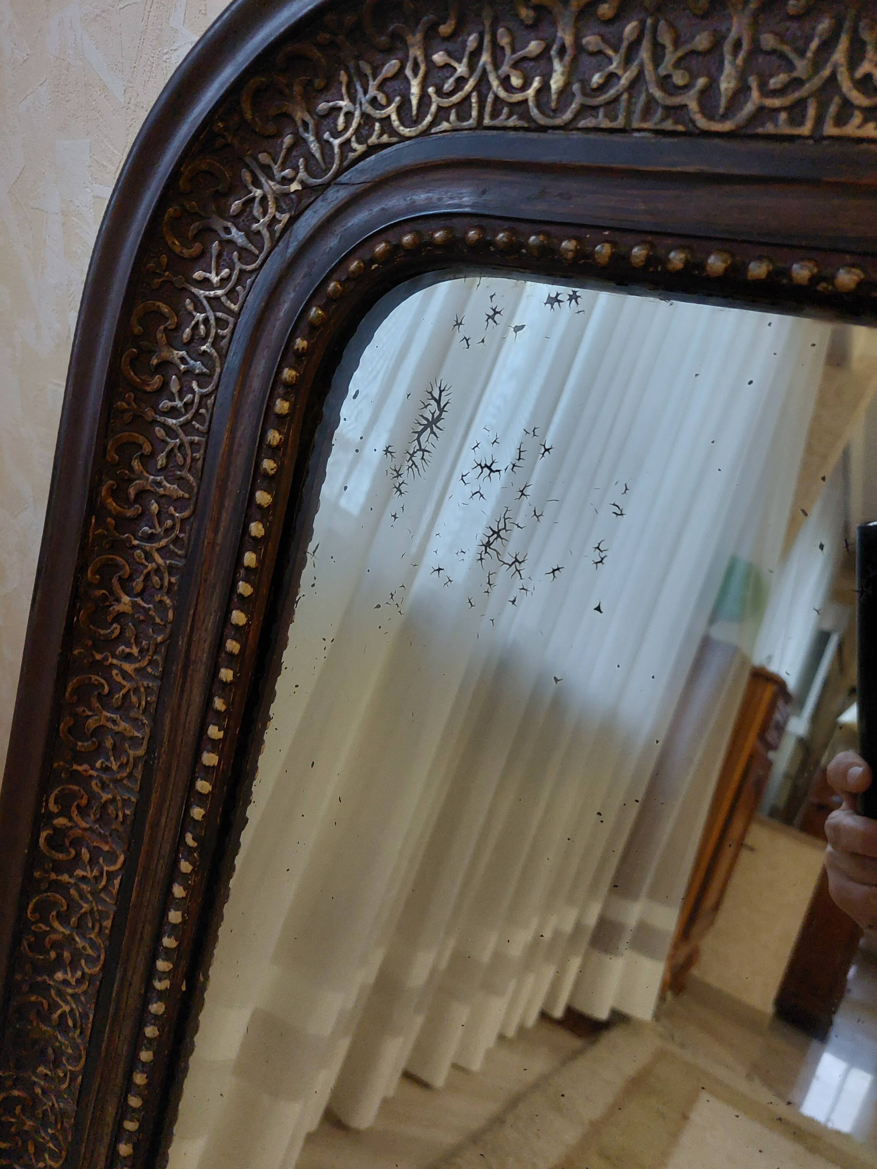 mirror carved wooden semi-circle frame 60x70cm