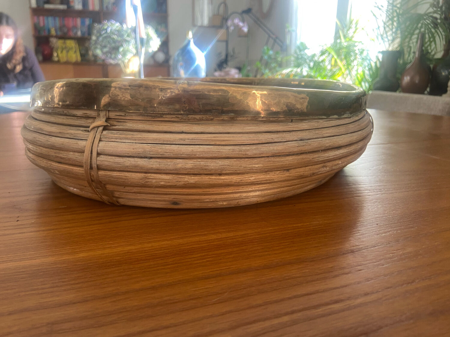Rattan and Italian brass dish from the 70s