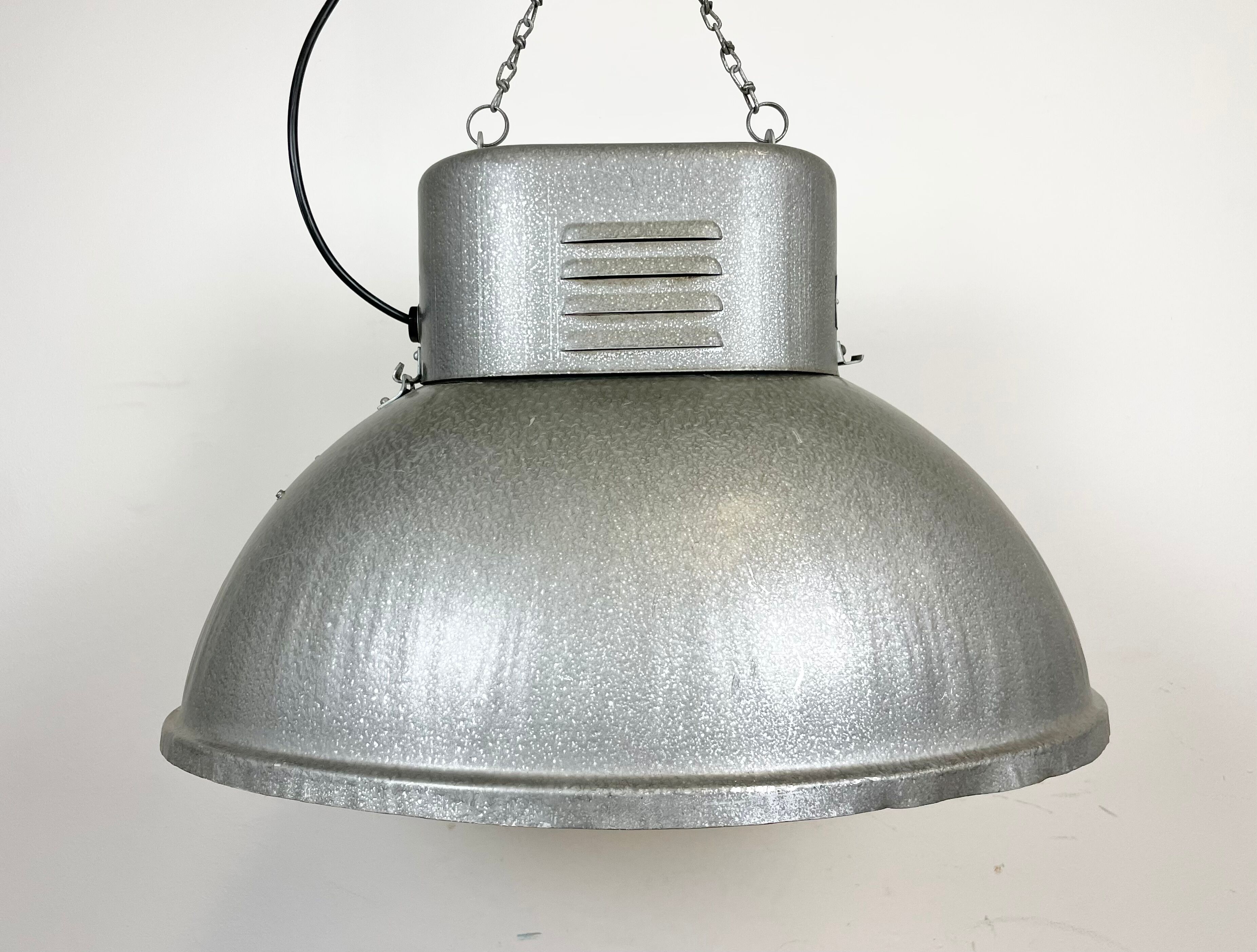 Oval industrial polish factory pendant lamp from mesko, 1970s