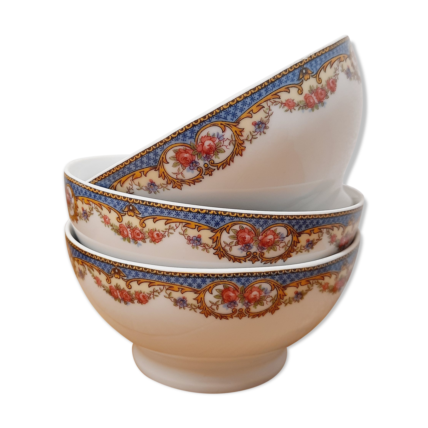 Set 3 bols porcelaine guirlande de fleurs