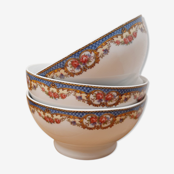 Set 3 bowls porcelain garland of flowers