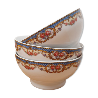 Set 3 bols porcelaine guirlande de fleurs