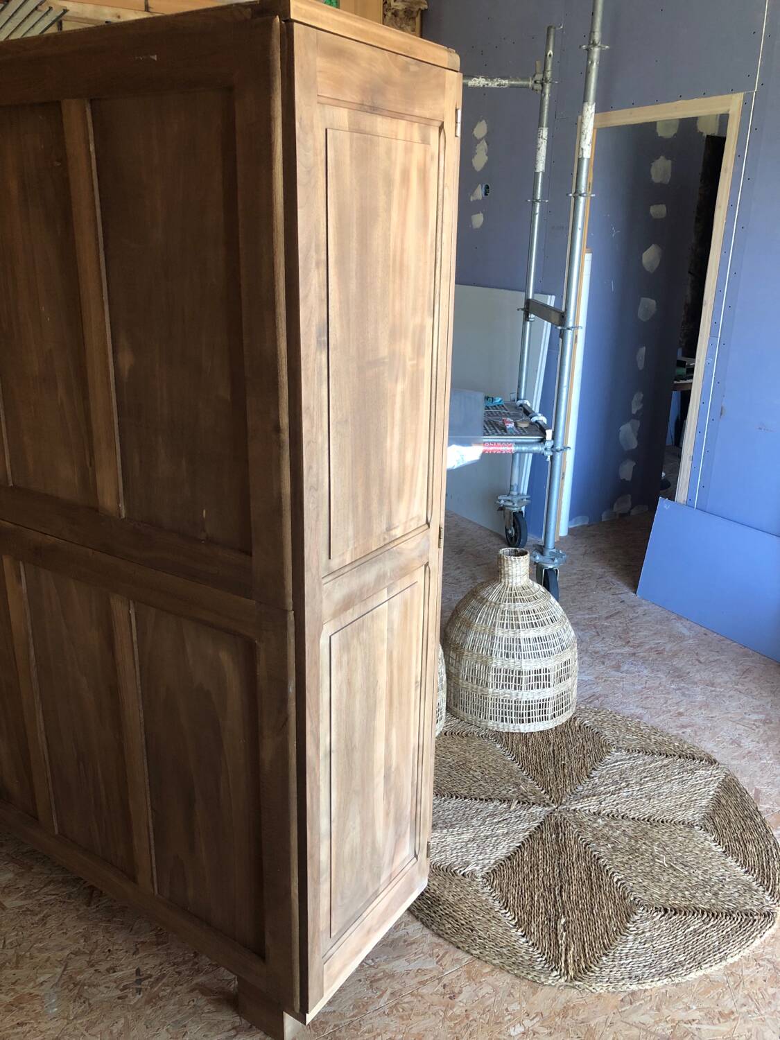 Art Deco wardrobe, solid wood and beveled mirror