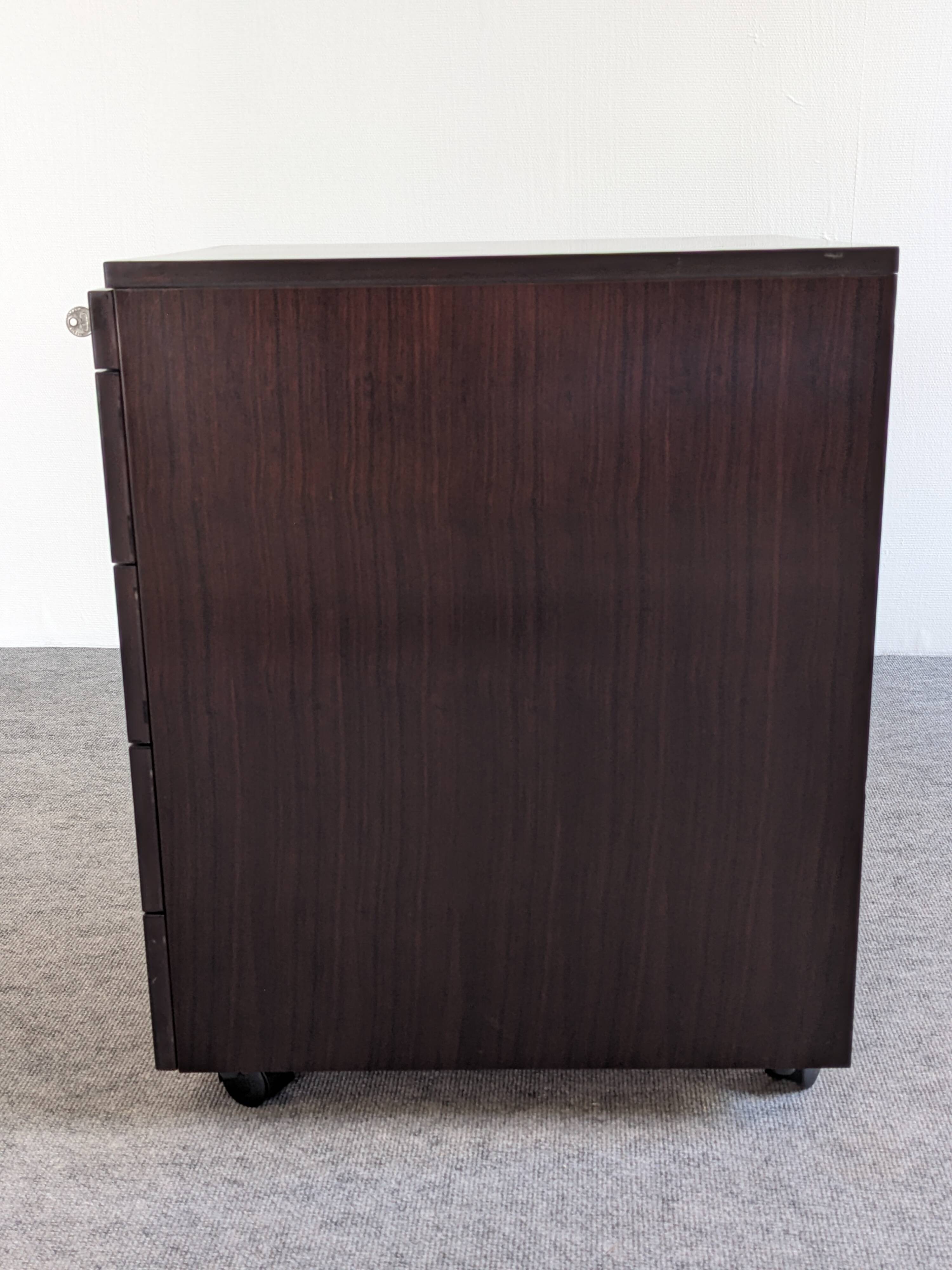 Caisson de bureau à roulettes en palissandre, années 70-80