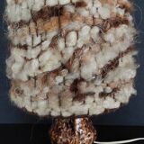 Vintage bedside lamp with wool shade and varnished terracotta base from the 60s