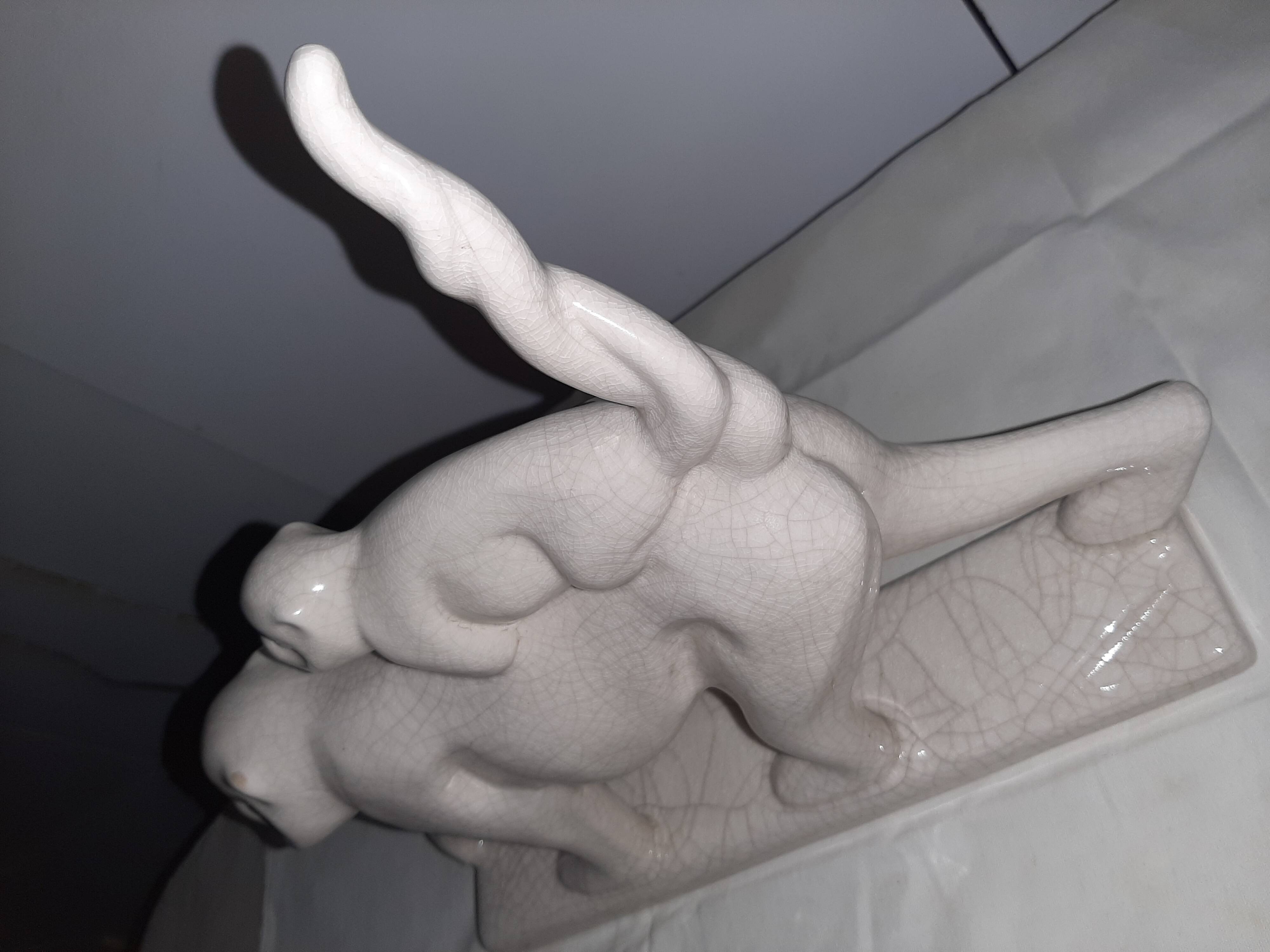 Art deco animal cracked ceramic sculpture La Louvière
