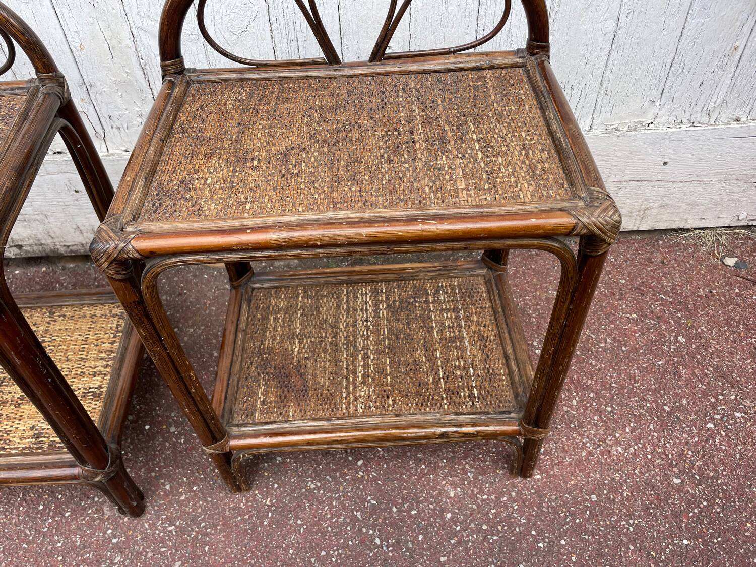 Pair of rattan wicker bedside tables