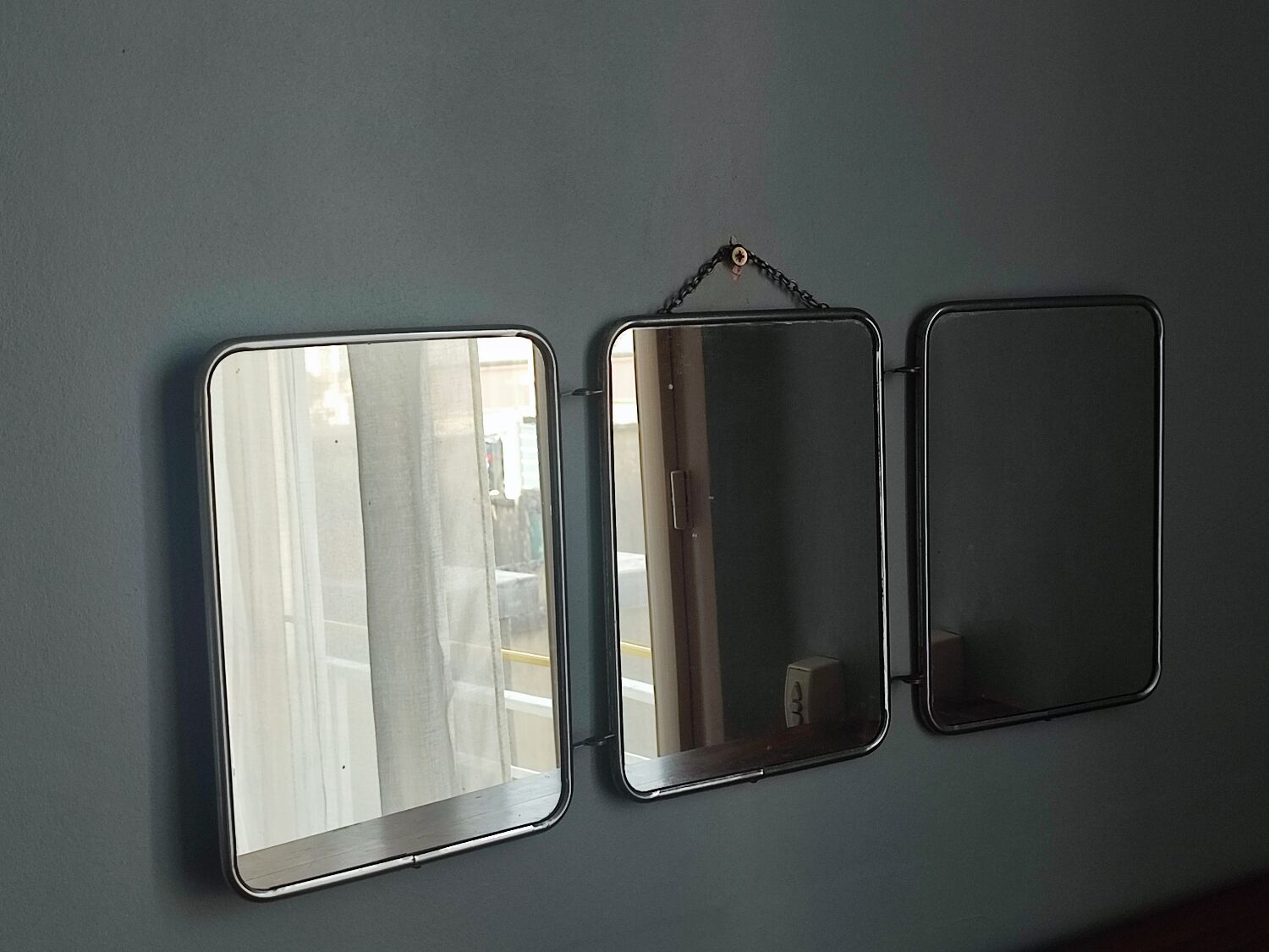 Vintage folding triptych barber mirror