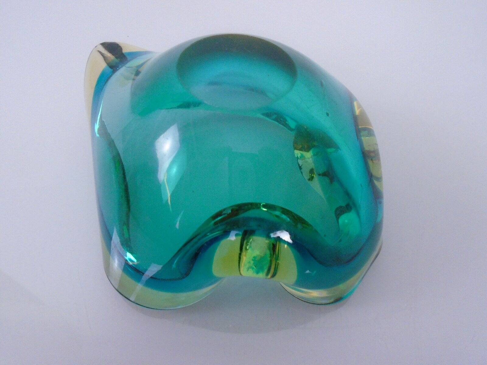 Brown & Turquoise Sommerso Murano Glass Ashtray, Italy, 1960s