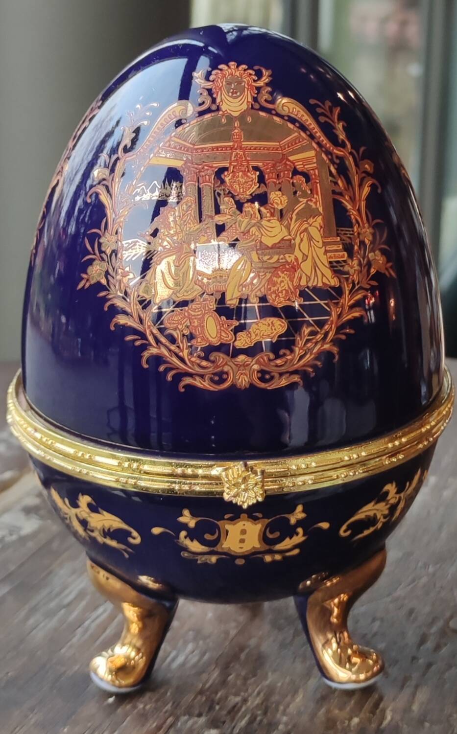 Old Large Egg Porcelain Jewelry Box Set