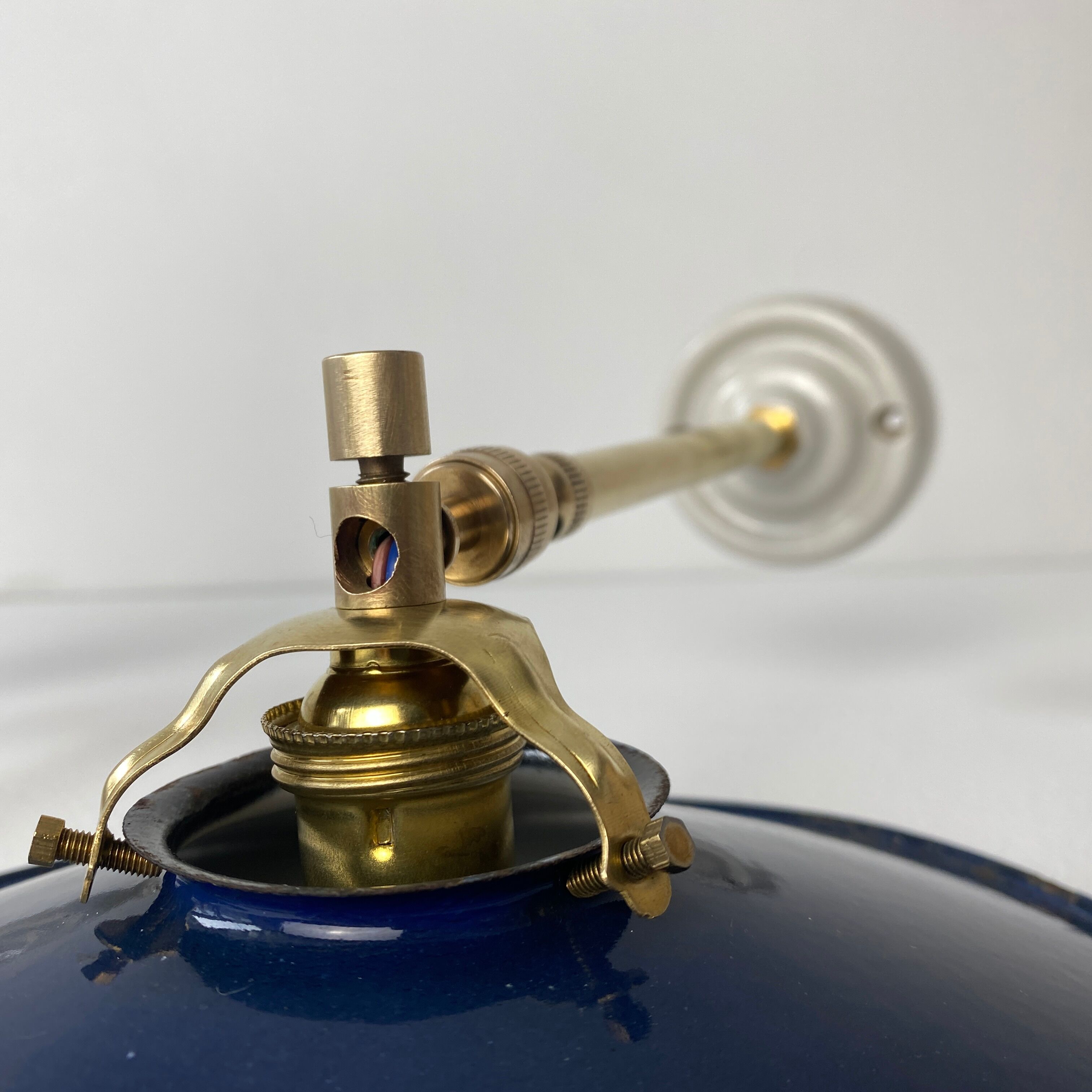 Pair of old vintage blue enamelled wall lamps
