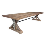Table en chene massif ancien type Ferme pieds Etoile - longueur 250 cm