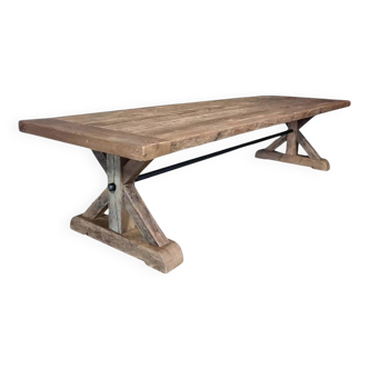 Old solid oak table, Farmhouse type, Star legs - length 250 cm