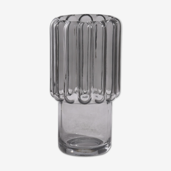 Grey glass vase with wide streaks 23cm