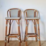 Vintage Gaty bar stools in two-tone rattan and cane.
