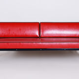 Red Slezak leather sofa made in 1930s Czechia