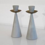 Pair of Swedish candlesticks in painted wood and brass