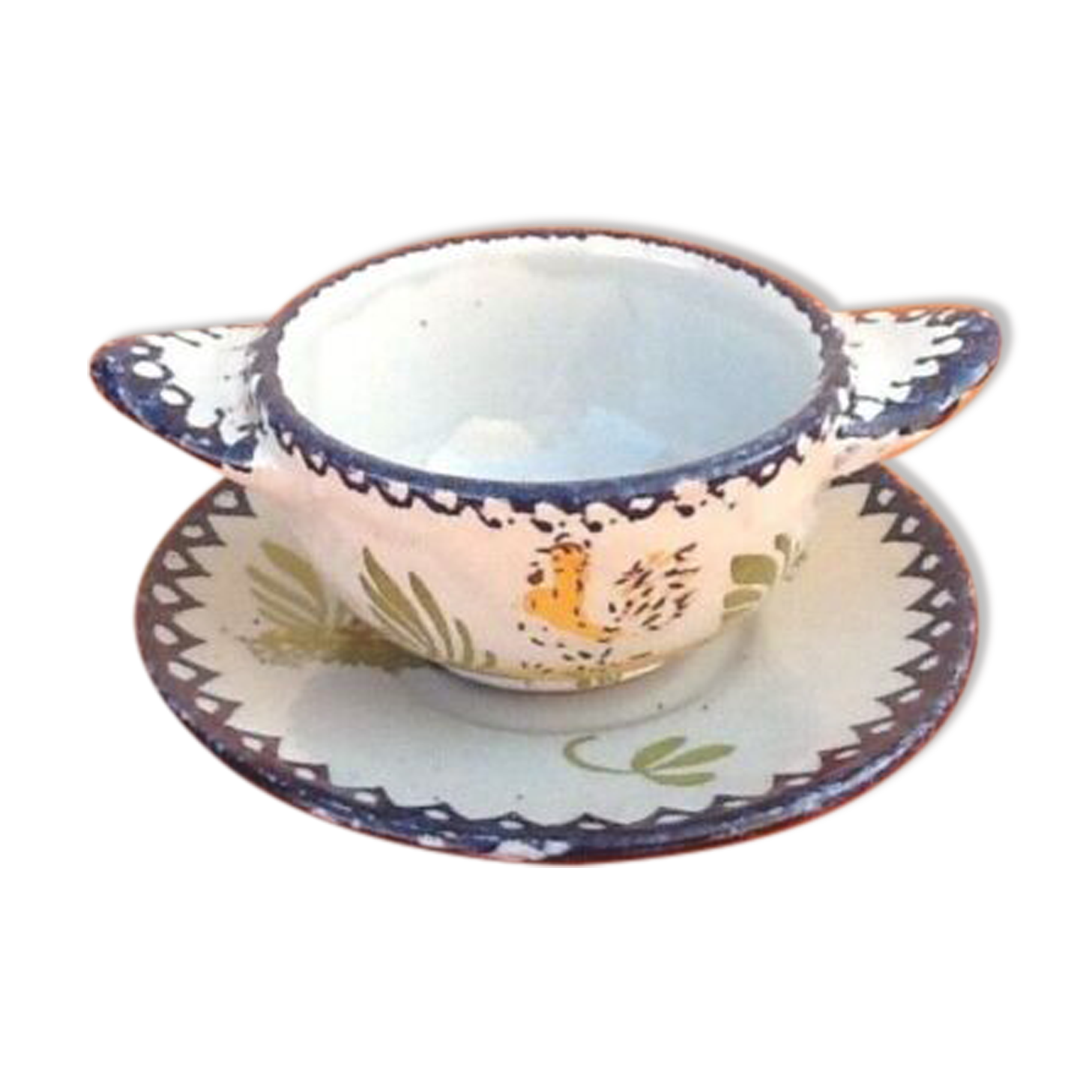 Charolles earthenware bowl with ears / saucer rooster model