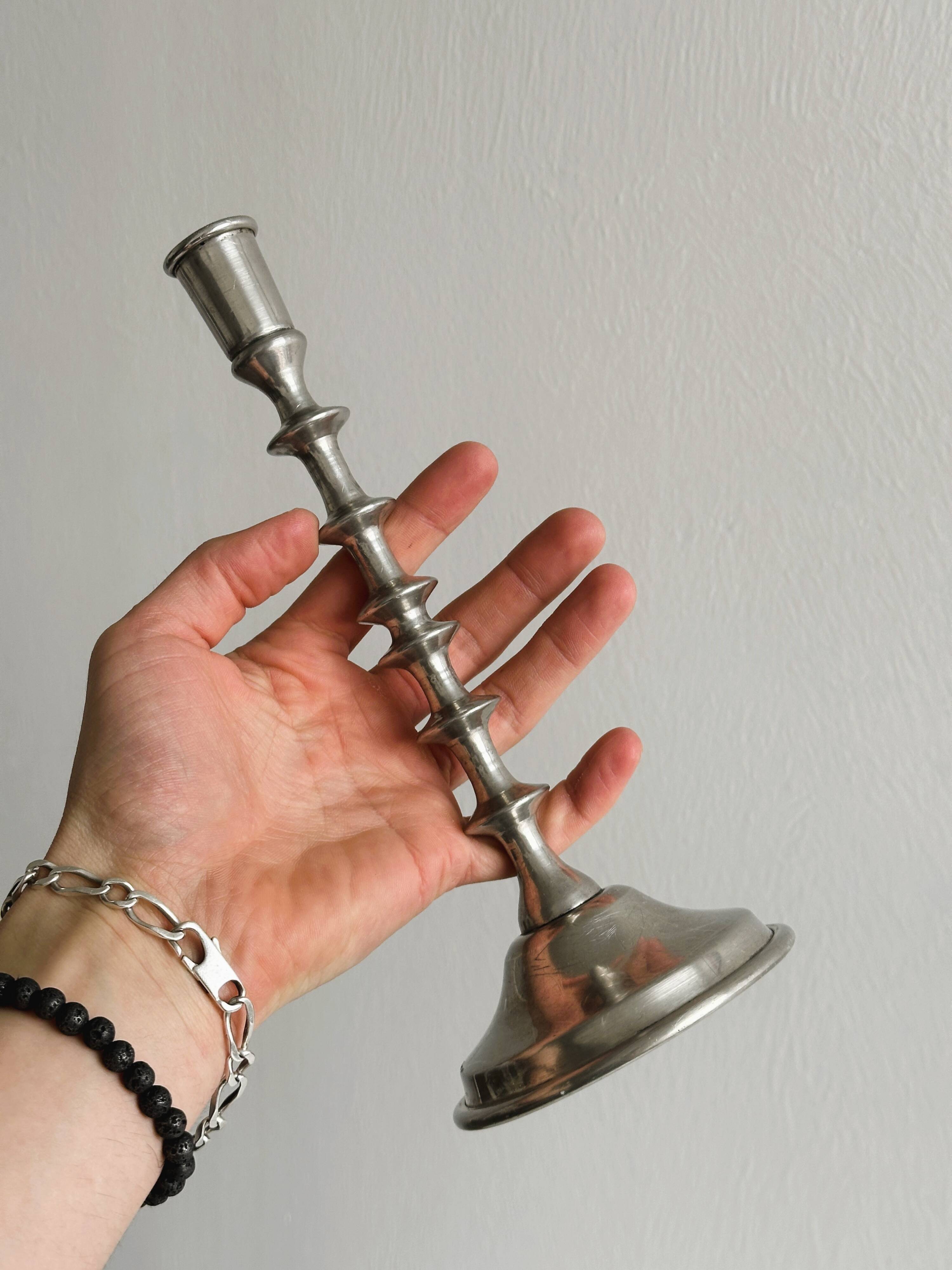 Silver metal candle holder