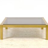 Table basse XXL laiton et verre fumé 1970