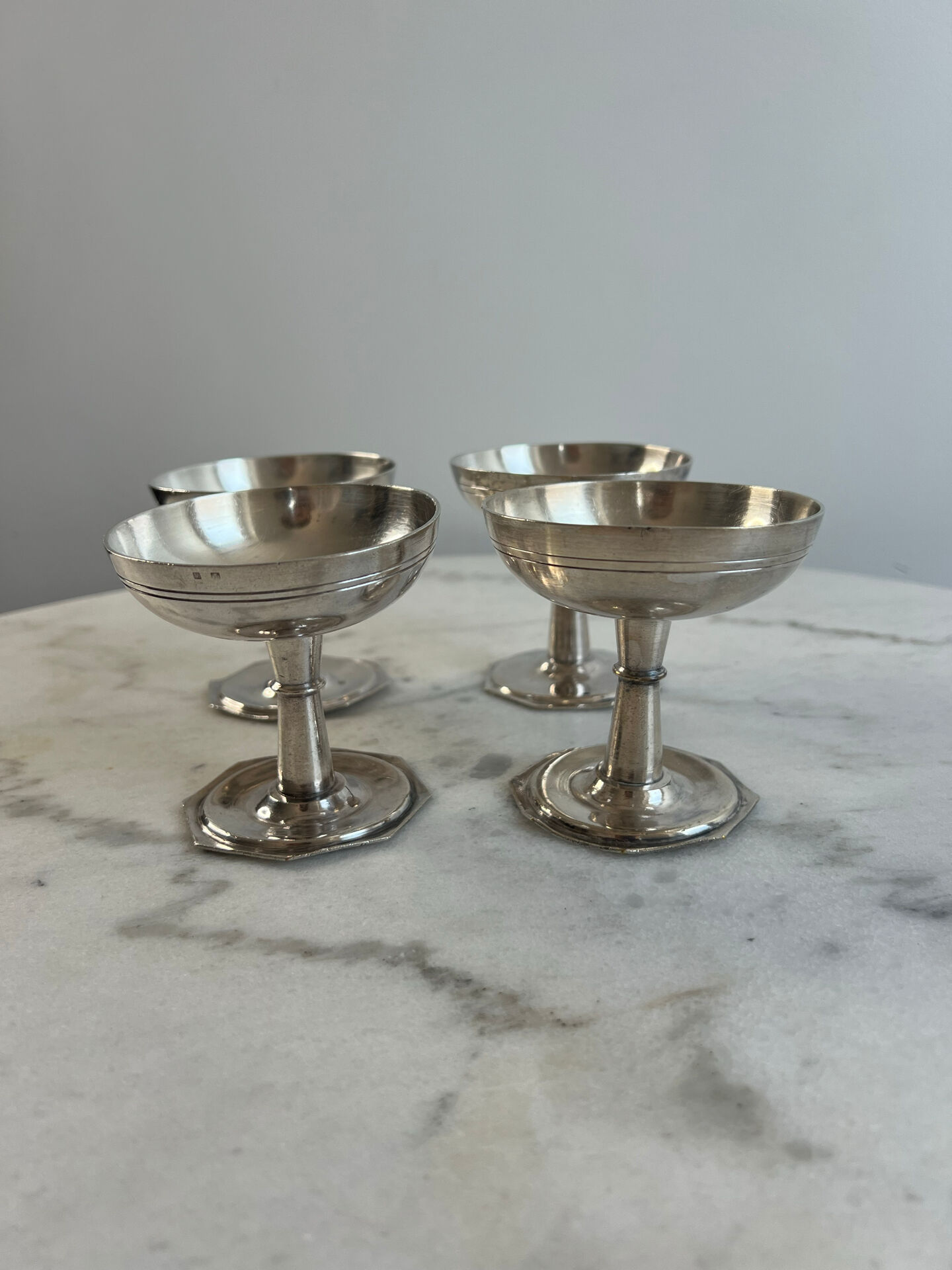 Set of 4 silver-plated ice cream bowls, hallmark, octagonal base, A