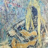 Vintage canvas “The Guitarist” – framed textured painting