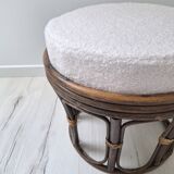 Vintage rattan and French terry fabric pouf