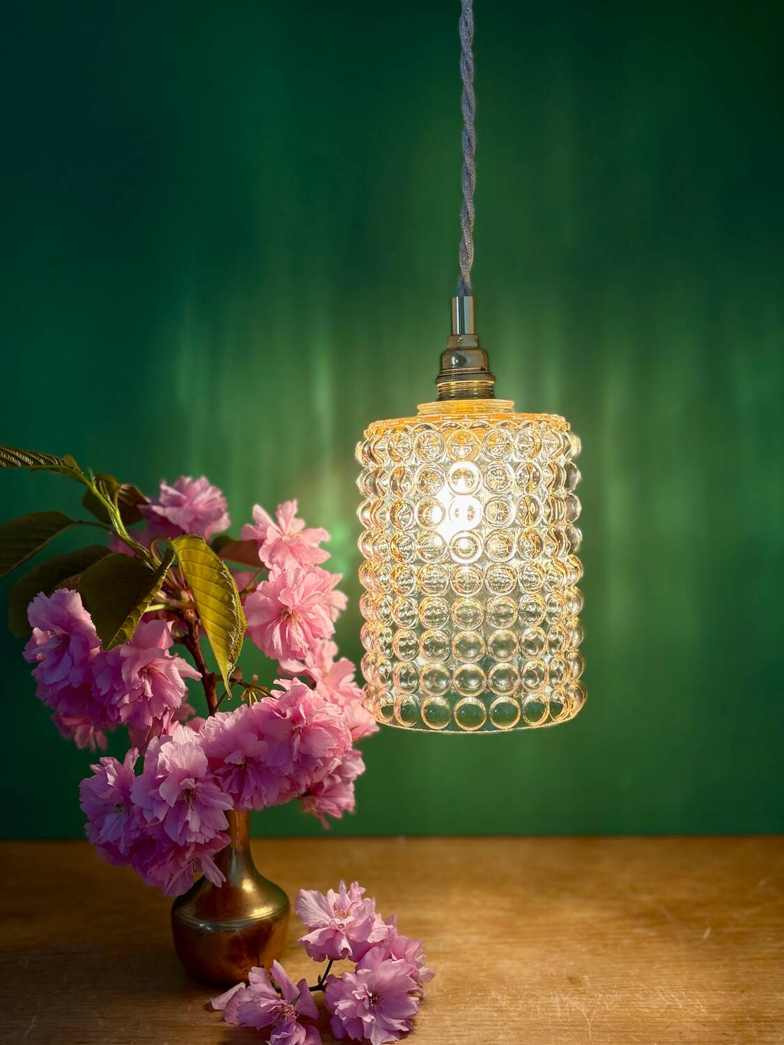 Vintage amber glass bubble suspension globe