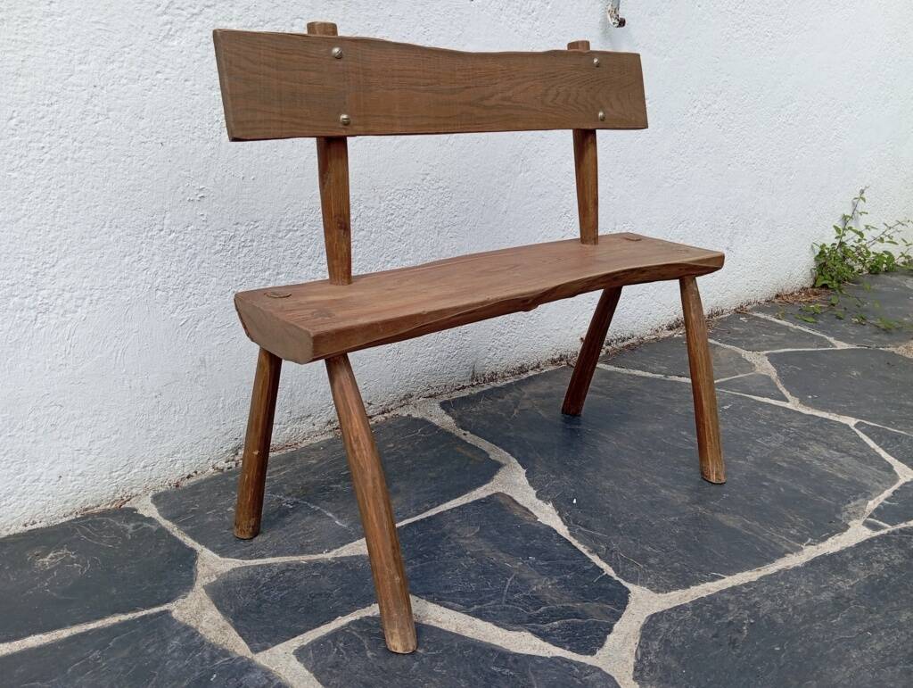 Small brutalist children's bench in elm and oak
