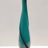 Vintage Teal Encased and Hand-Blown Murano Glass Flower Vase, Italy