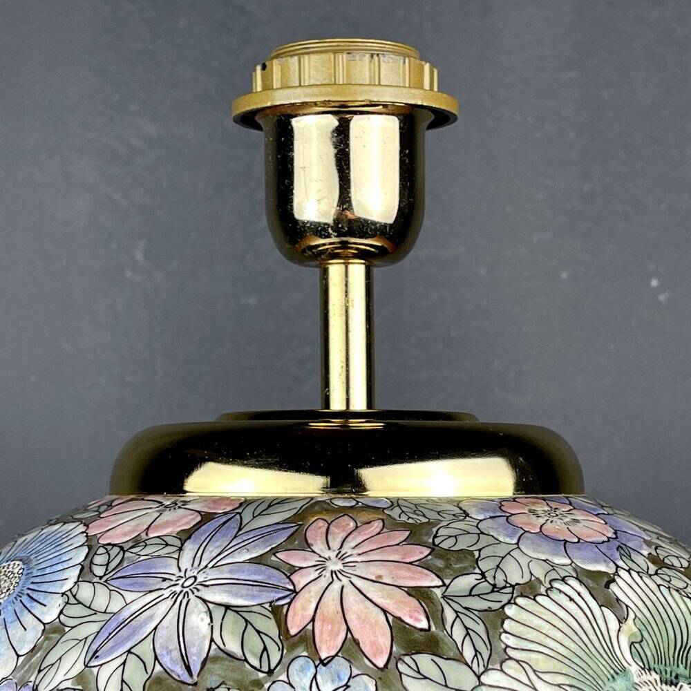 Large vintage ceramic flower table lamp, Italy, 1970s