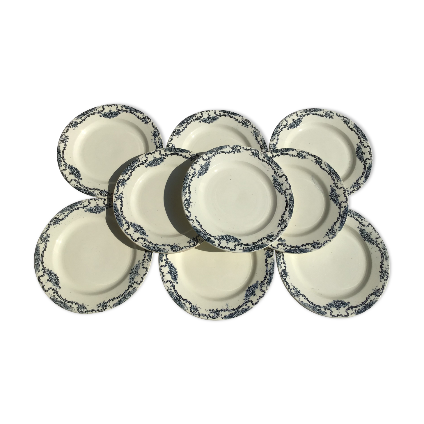 9 flat plates Terre de Fer Salins marine décor Yvonne