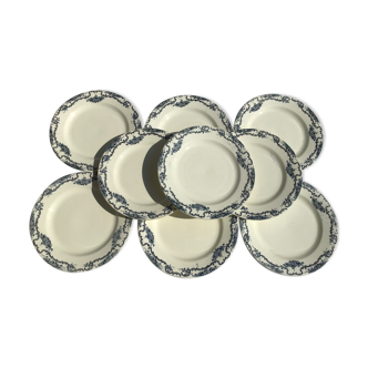 9 assiettes plates Terre de Fer Salins marine décor Yvonne