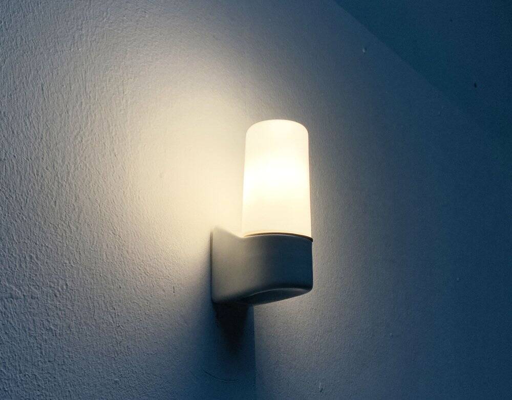 German ceramic wall lights mid-century 6063 by Wilhelm Wagenfeld for Lindner, 1960s, set of 2.