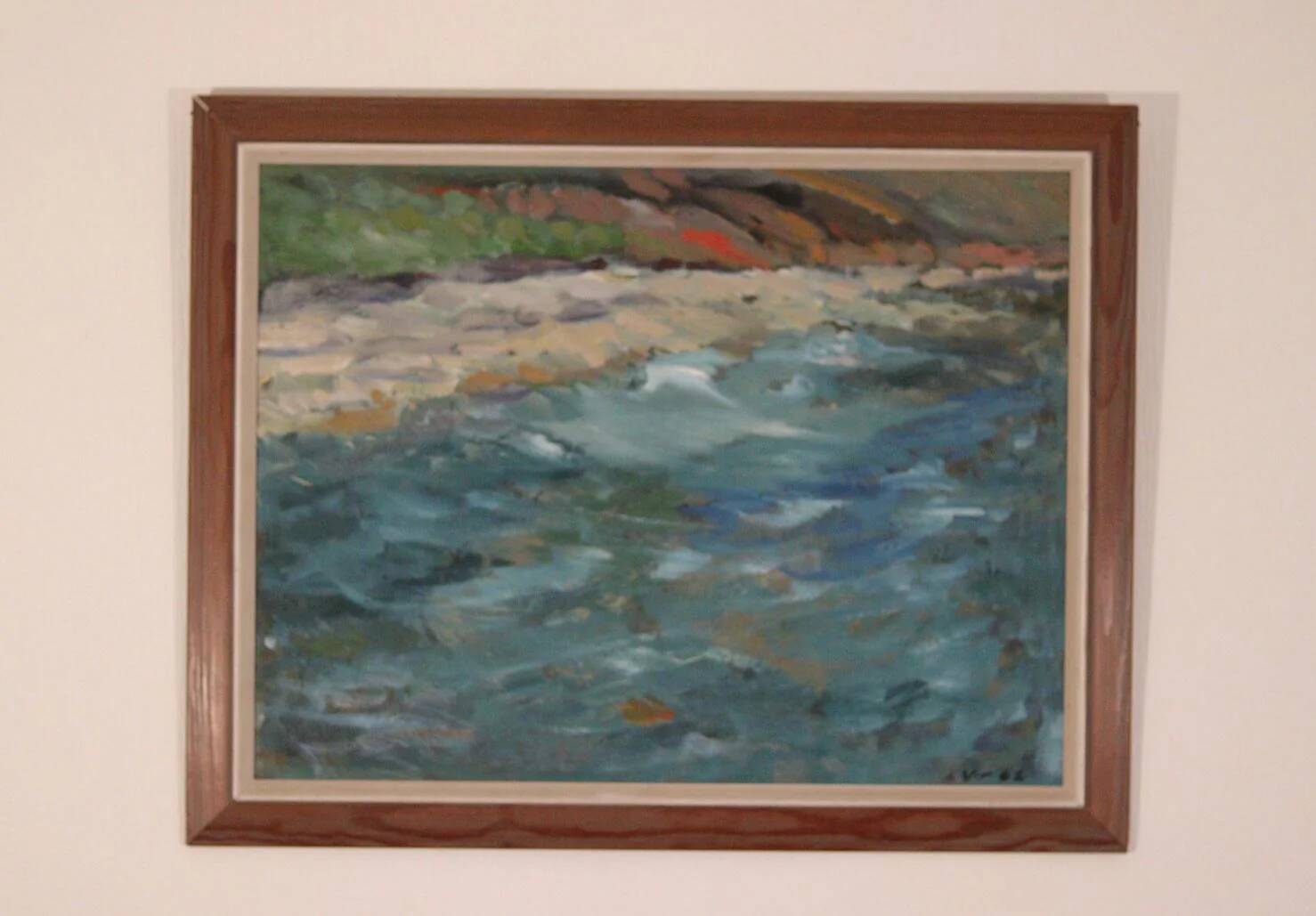 Original Mid Century Swedish Oil on Panel – “Seashore” by LV 1962 – Signed