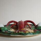 Plate in old barbotine with lobster