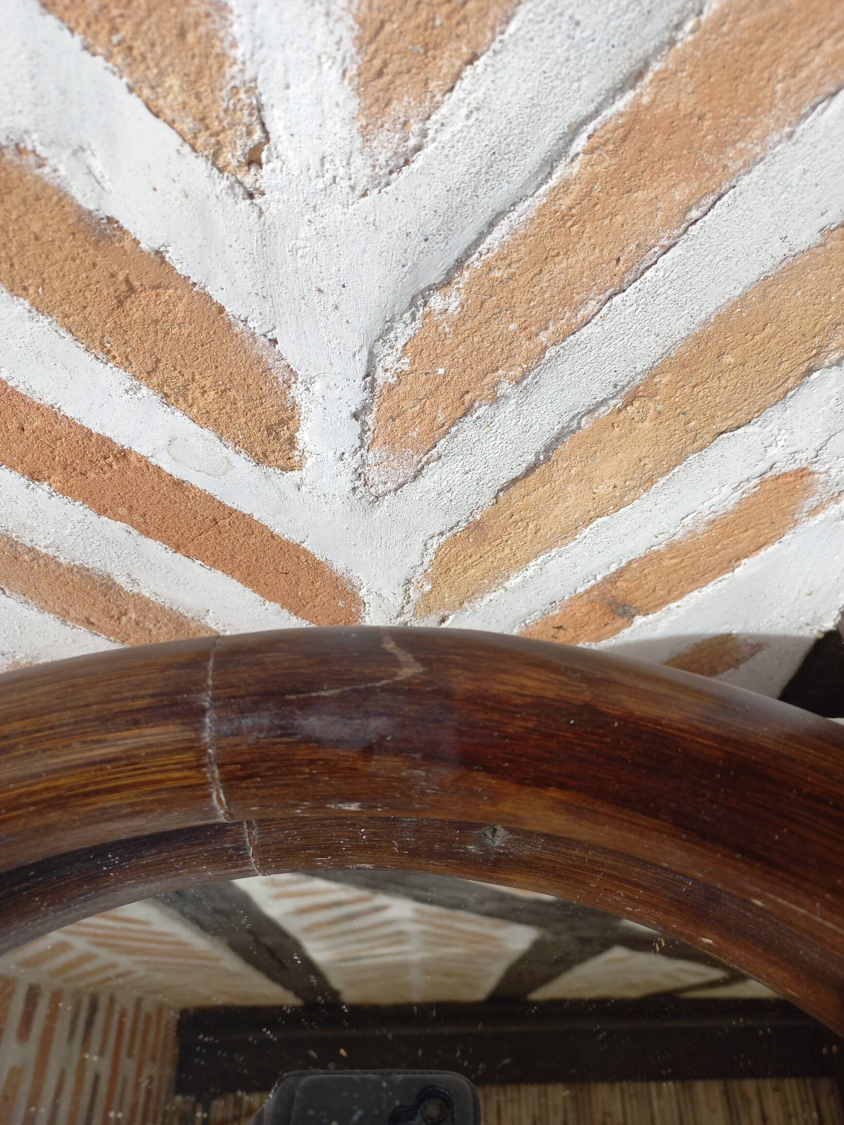 Vintage round bamboo mirror from the 1970s