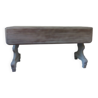 Console, solid walnut table with pearl grey patinated base, grey top